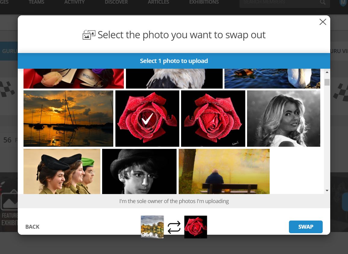 Gurushots Swap screen choosing new photo 1a